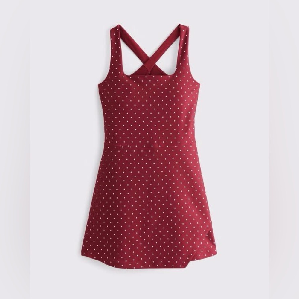Abercrombie Red Polka Dot YPB sculptLUX Cross-Back Athleisure Shorts Dress XXL